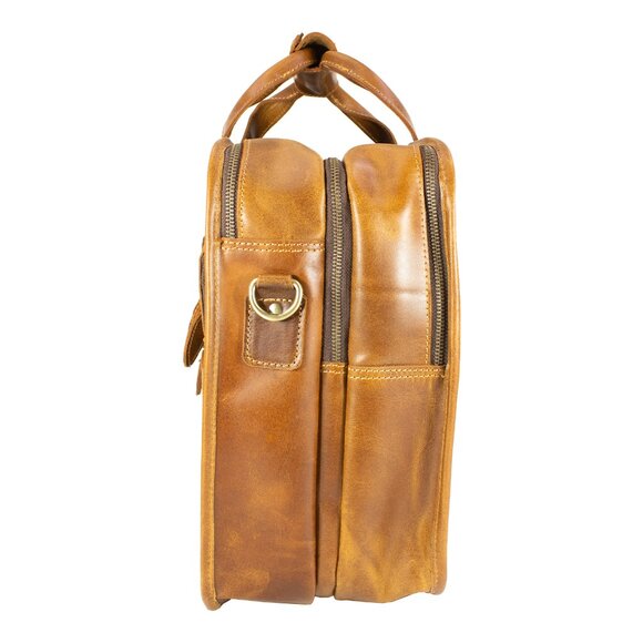 Men's Genuine Leather Vintage Weekender Bag, Briefcase Bag Satchel, Tan - Picture 5 of 15